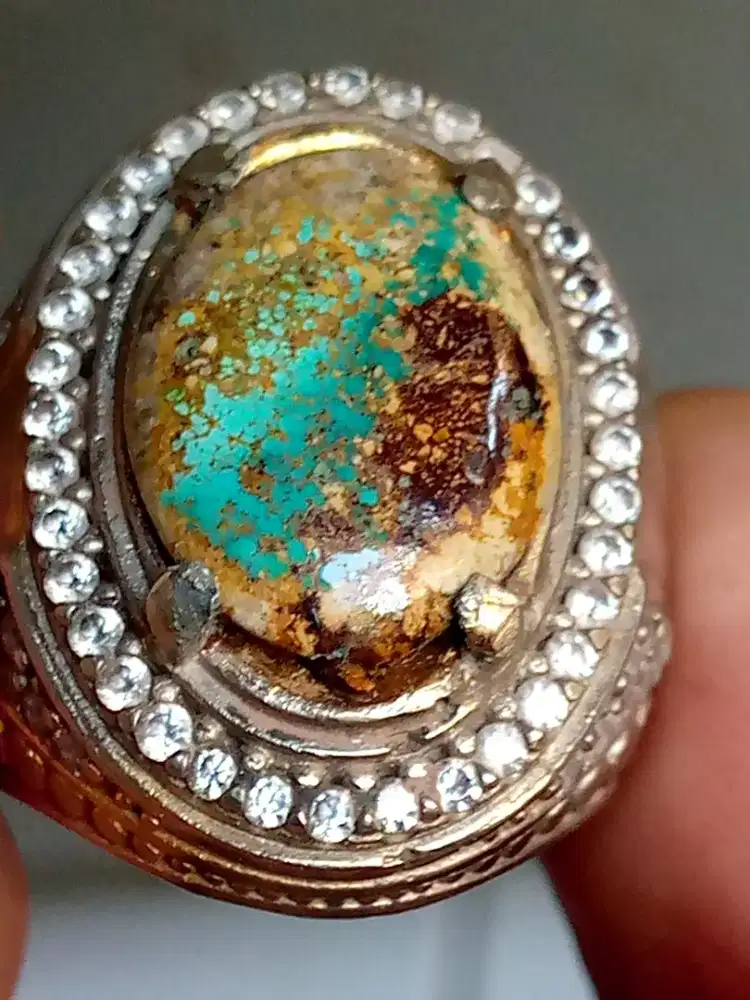 Batu pirus Persia mantap size17x12x4 ring uk alpaka 8