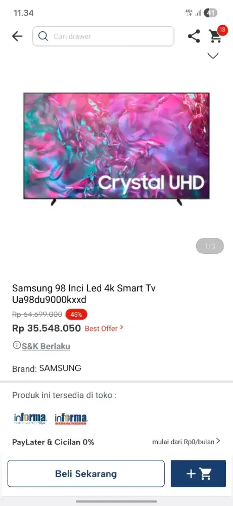 Ready stok tv 98 inc samsung smart tv