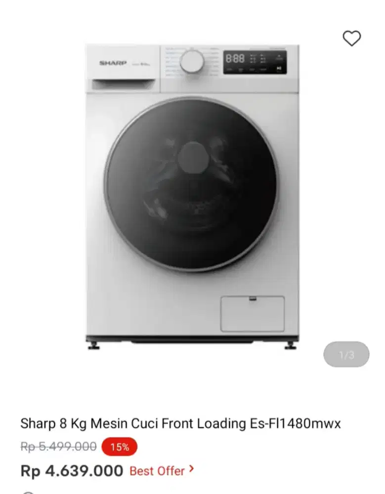 Sharp 8 Kg Mesin Cuci front loading Es-Fl1480mwx