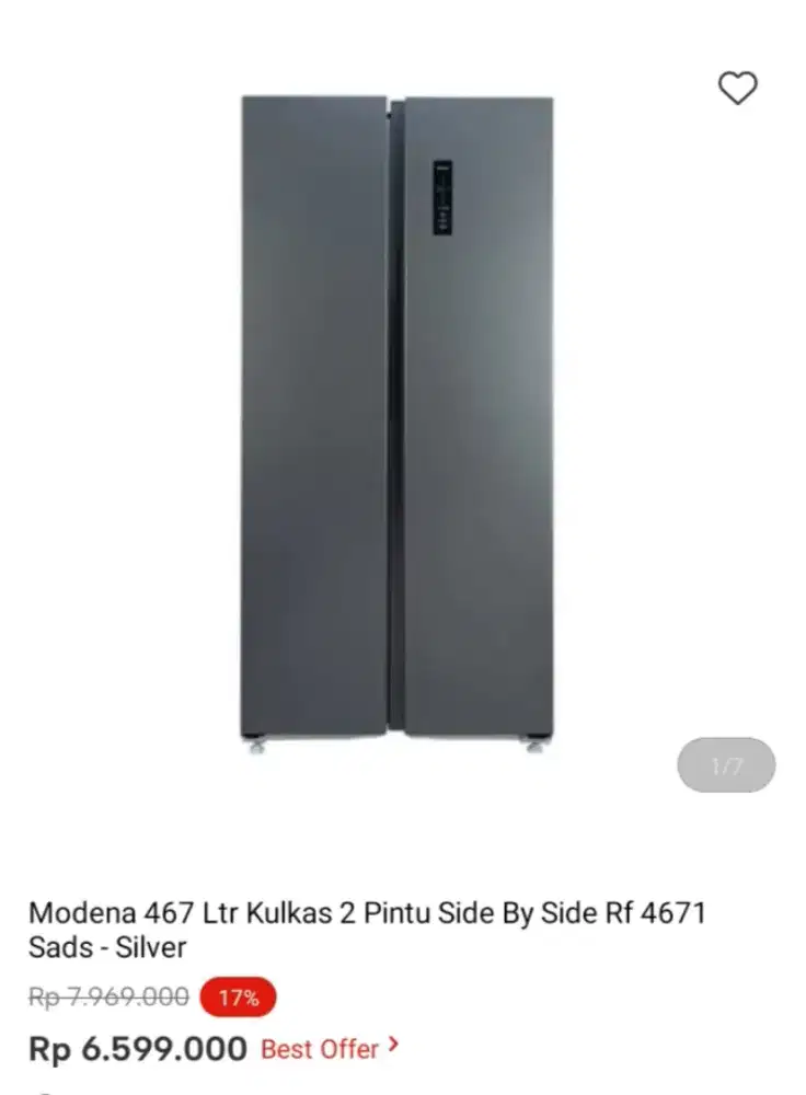 Modena 467 Ltr Kulkas 2 Pintu Side By Side Rf 4671 Sads - Silver