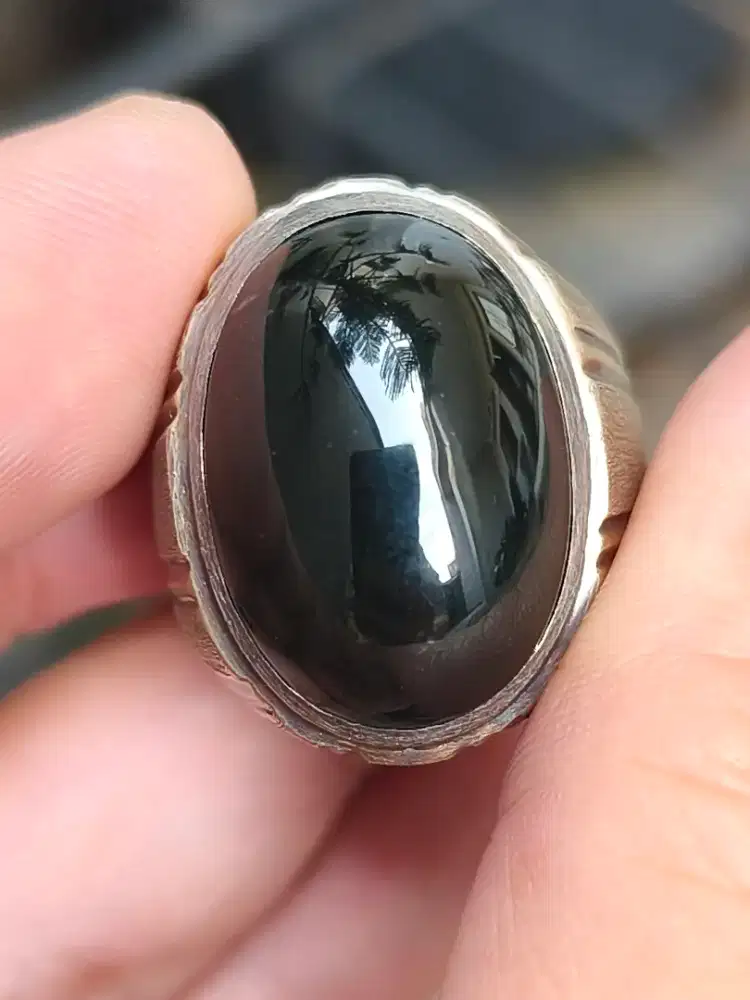 Cincin Batu black Jade Aceh Indocrase giok 24*17*10 mm ring perak