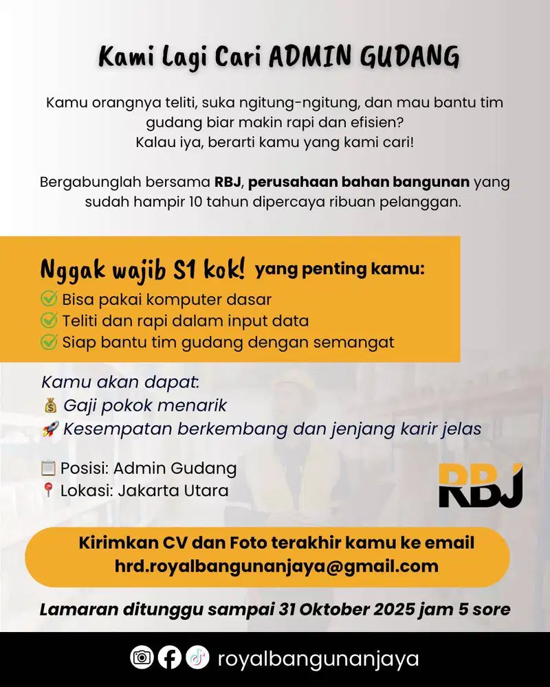 Lowongan Untuk Admin Gudang Jakarta Utara