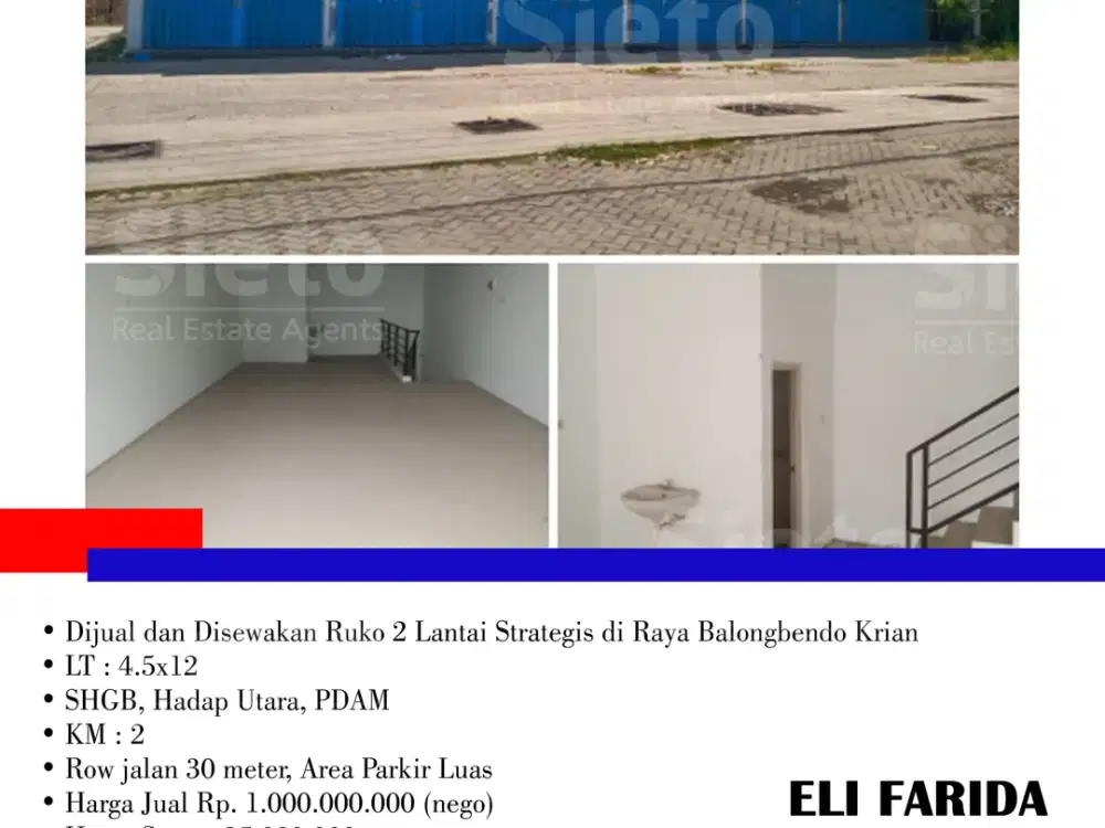 Dijual dan Disewakan Ruko 2 Lantai Strategis di Raya Balongbendo Krian