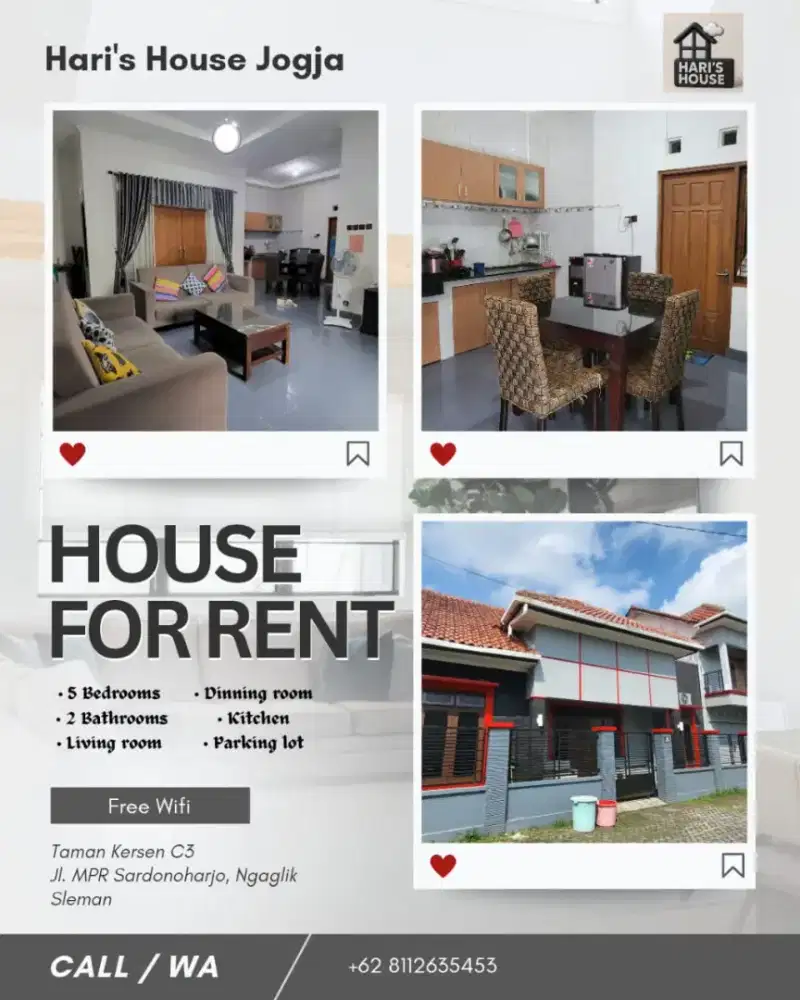Rumah sewa mingguan, bulanan full furnished jogja