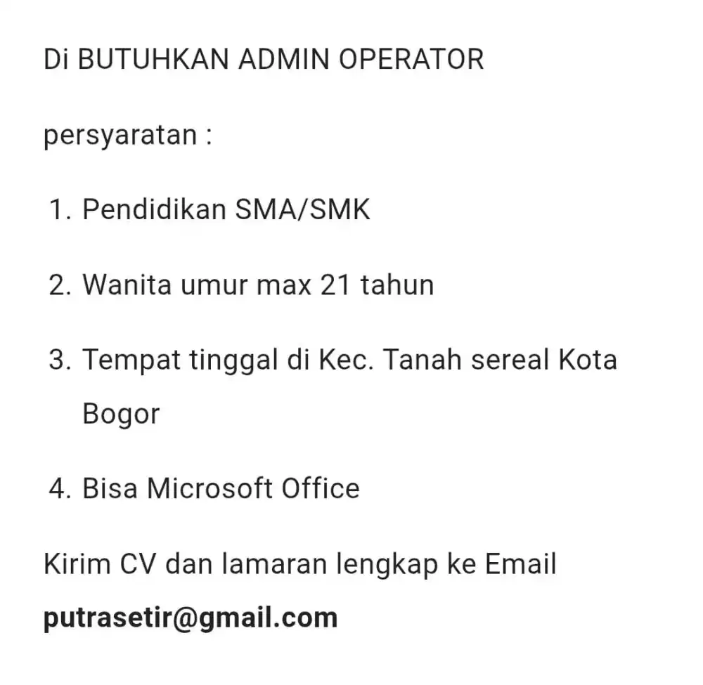 DIBUTUHKAN ADMIN KURSUS PENGEMUDI