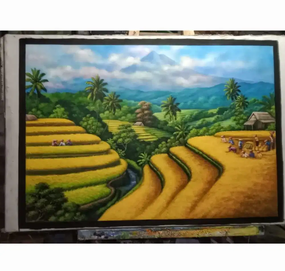 Dijual lukisan kanvas pemandangan sawah 90x130 cm