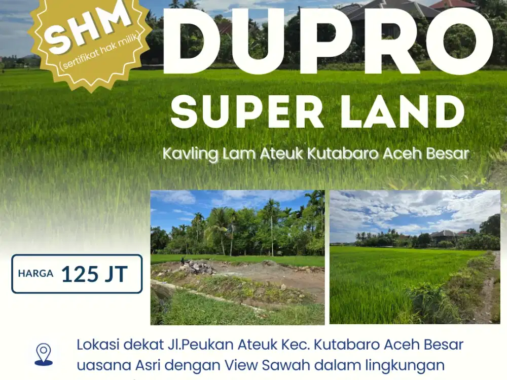 Tanah Kavling Asri View Sawah – Dekat Jalan Utama Lam Ateuk Luas 200 M
