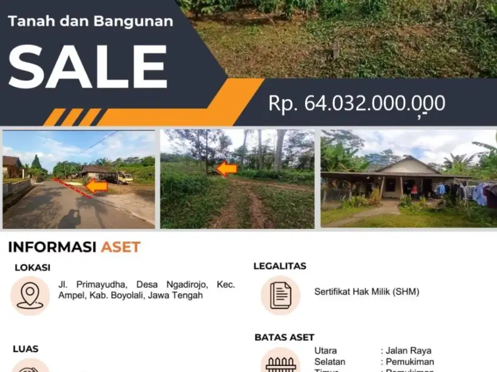 Dijual Tanah dan Bangunan Strategis di Kawasan Industri Ampel, Boyolali