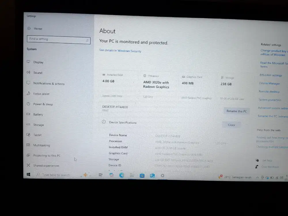 Laptop Lenovo Ideapad slim 3 14ADA05, ram 4gb prosessor Amd 3020a