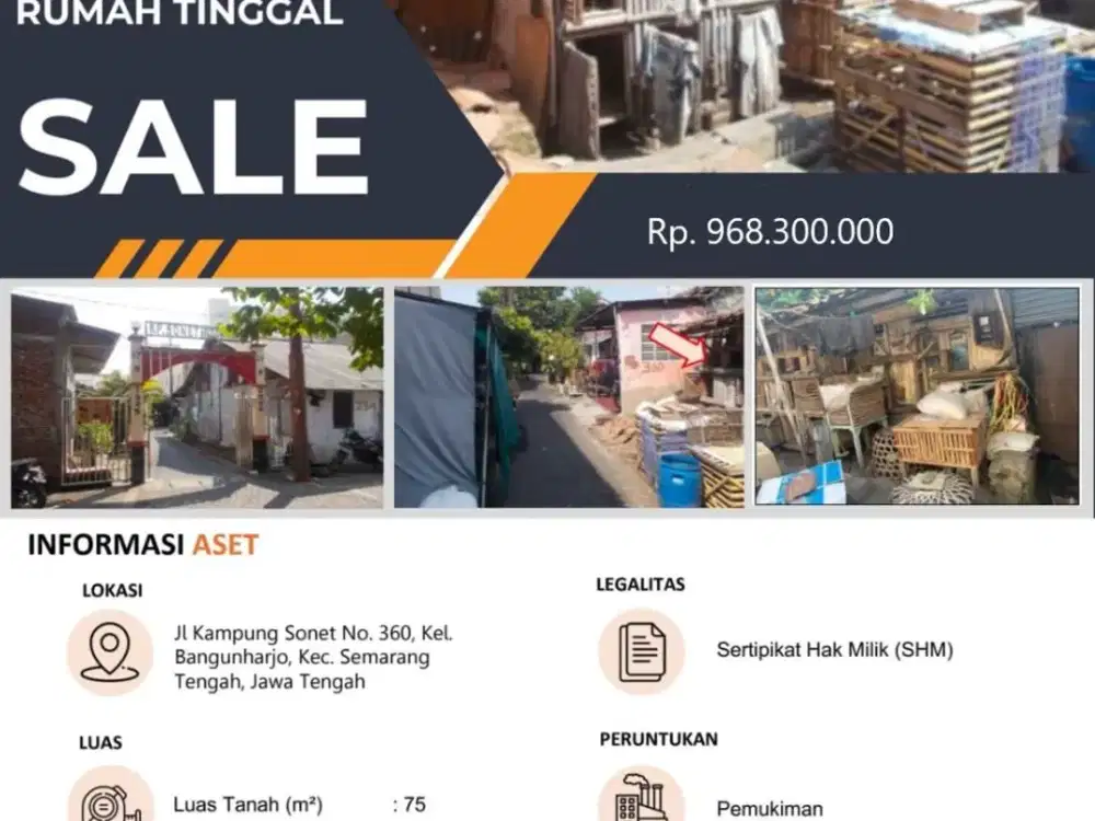Dijual Tanah, Bangunan Rumah Tinggal di Kampung Sonet Semarang Tengah