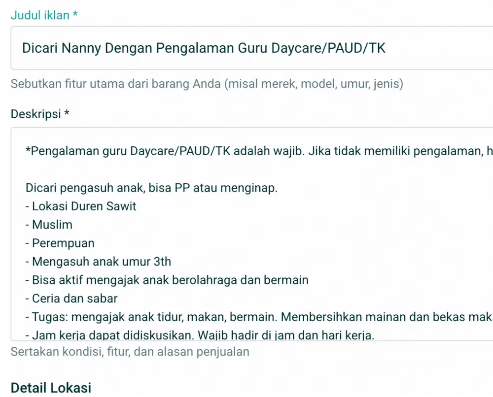 Dicari Nanny Dengan Pengalaman Guru Daycare/PAUD/TK
