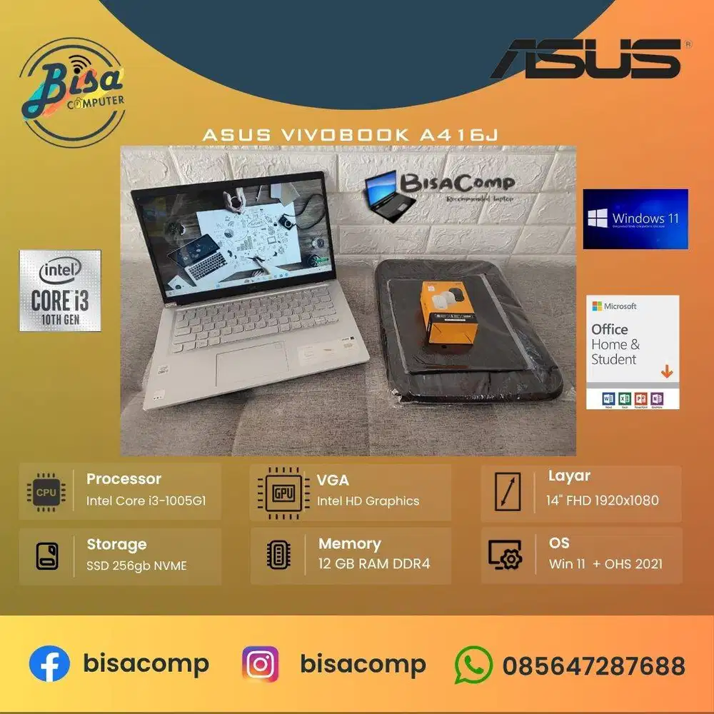 Asus Vivobook A416J Core i3 10th Gen SSD 256gb Ram 12gb 14inchFHD BL