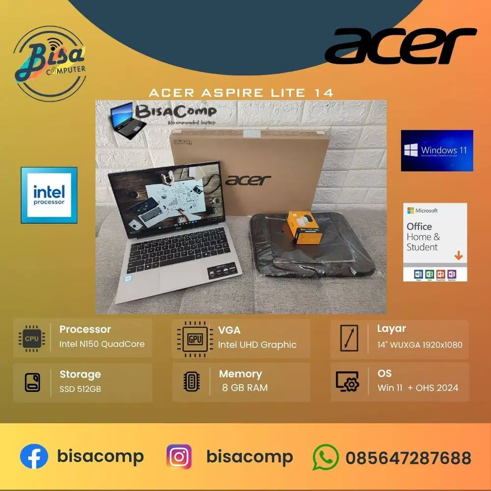 Acer Aspire Lite 14 Intel N150 QuadCore SSD 512gb Ram 8gb 14inchWUXGA