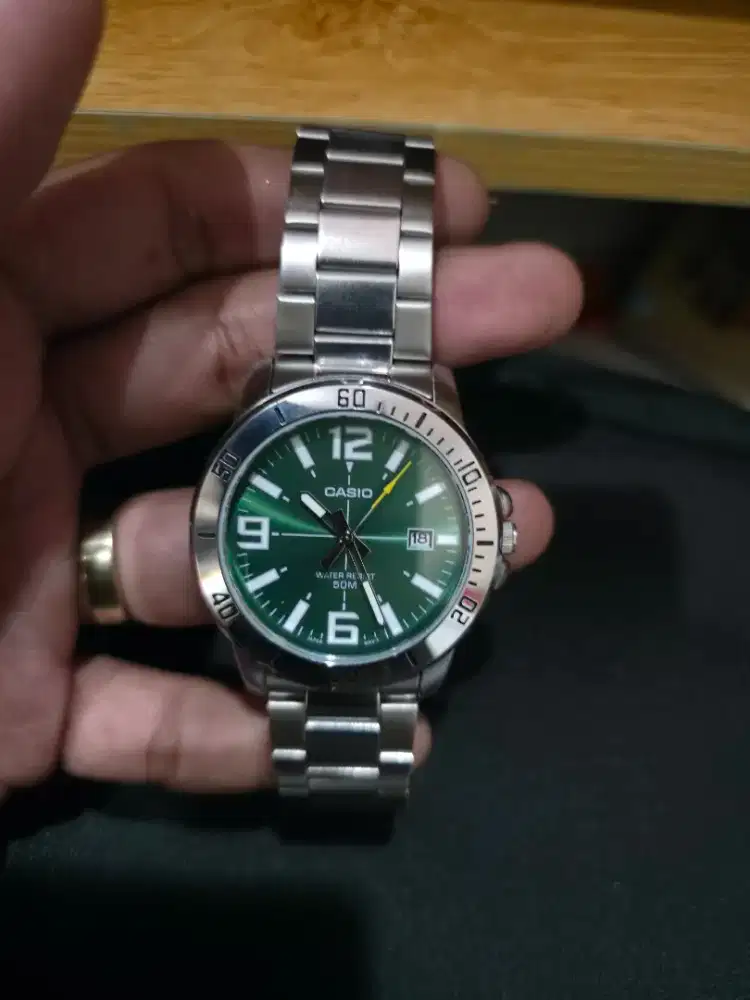 Jam Tangan Casio Green Dial Ori Fullset Mulus Like new