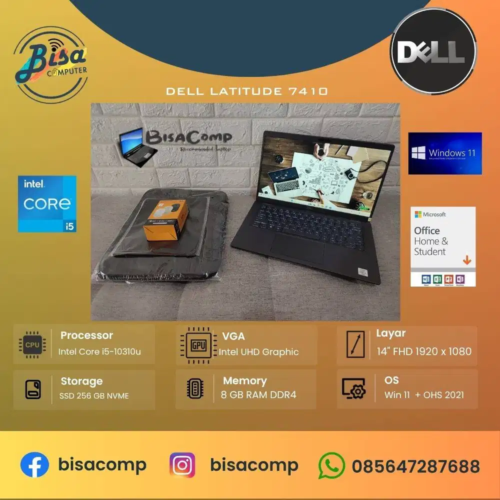 Dell Latitude 7410 Core i5 10th Gen SSD 256gb Ram 8gb 14inchFHD BL FP