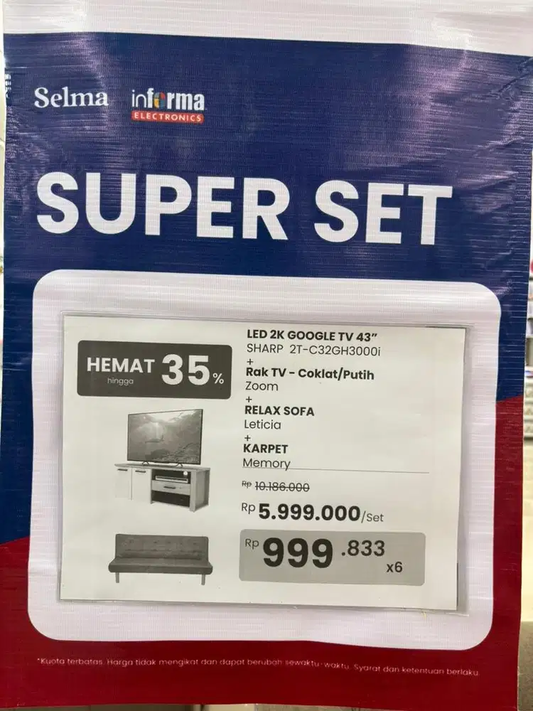 SUPER SET FURNITURE LENGKAP DENGAN TV CICILAN 0% TANPA DP