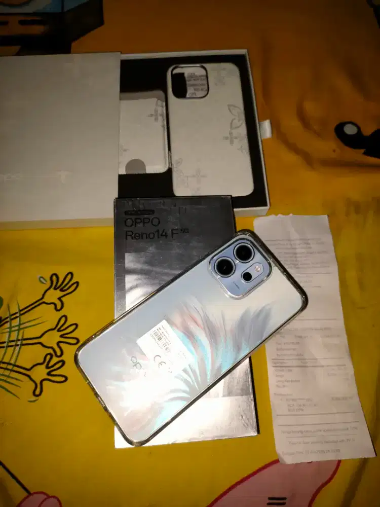 Jual hp  Oppo Reno 14f 5G warna Blue. Ram/Rom: 12/256GB mulus fullset