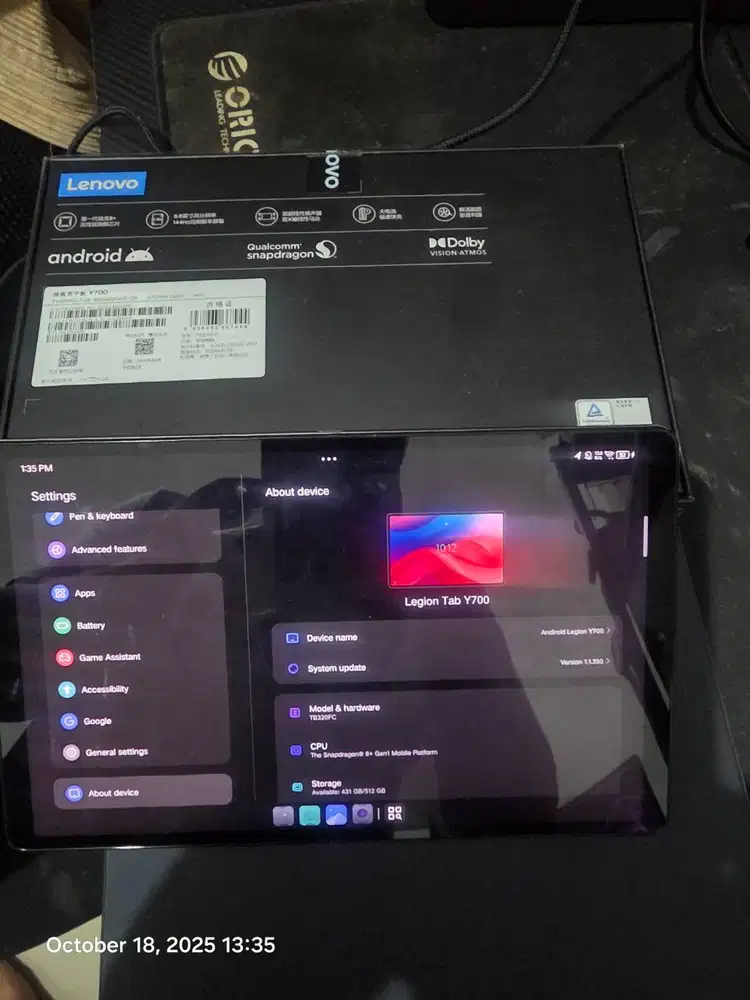 Tablet Lenovo Legion Y700 (2023) 16/512GB Mulus 98% - Siap Gas!