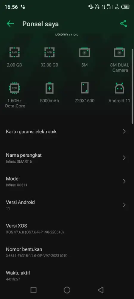 Hp infinix smart 6 Ram 2/32 5000 Mah