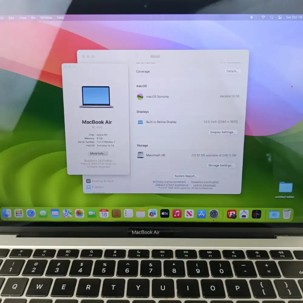 Macbook Air M1 layar 13 inch Ram 8 Ssd 256 Silver