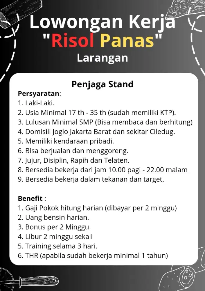 Lowongan Kerja Bagian Penjaga Stand Risol