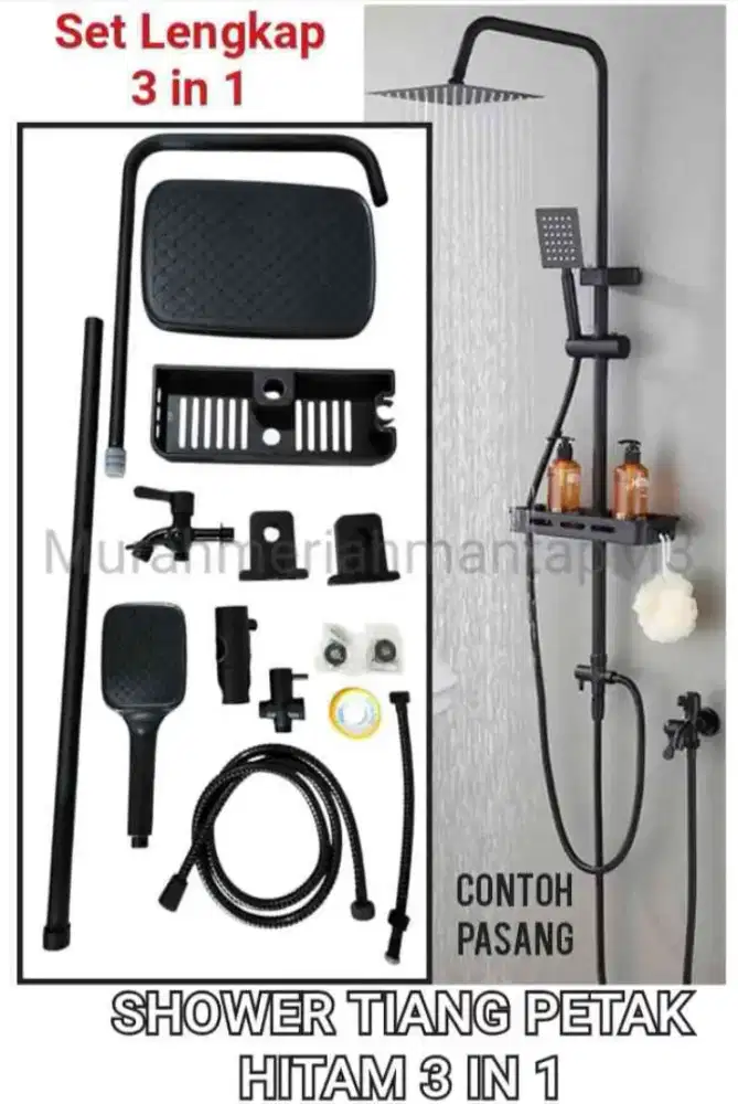 SHOWER TIANG PETAK HITAM 3 IN 1 KOMPLIT SET / SHOWER MANDI TIANG