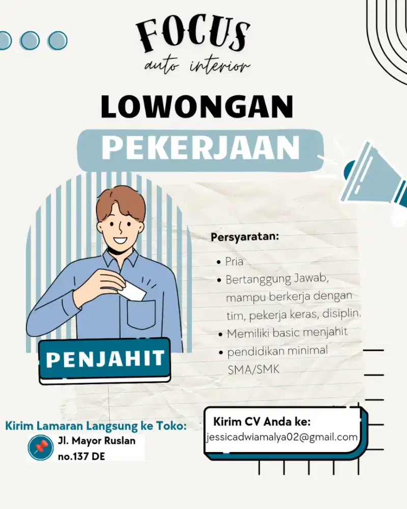 Dibutuhkan tenaga untuk Jahit Jok