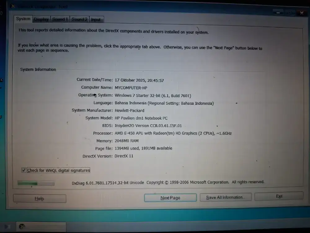 HP pavilion dm1