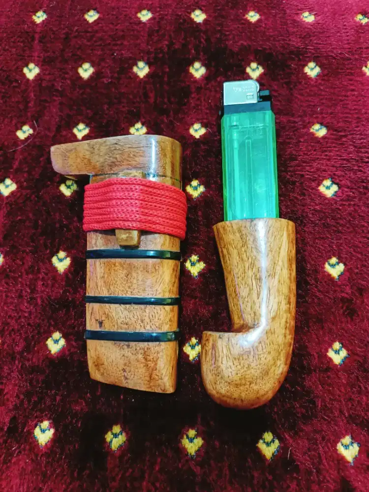 Gocil Wadah Korek Api Gas Cricket Full Kayu Johar Warna Kuning Keren