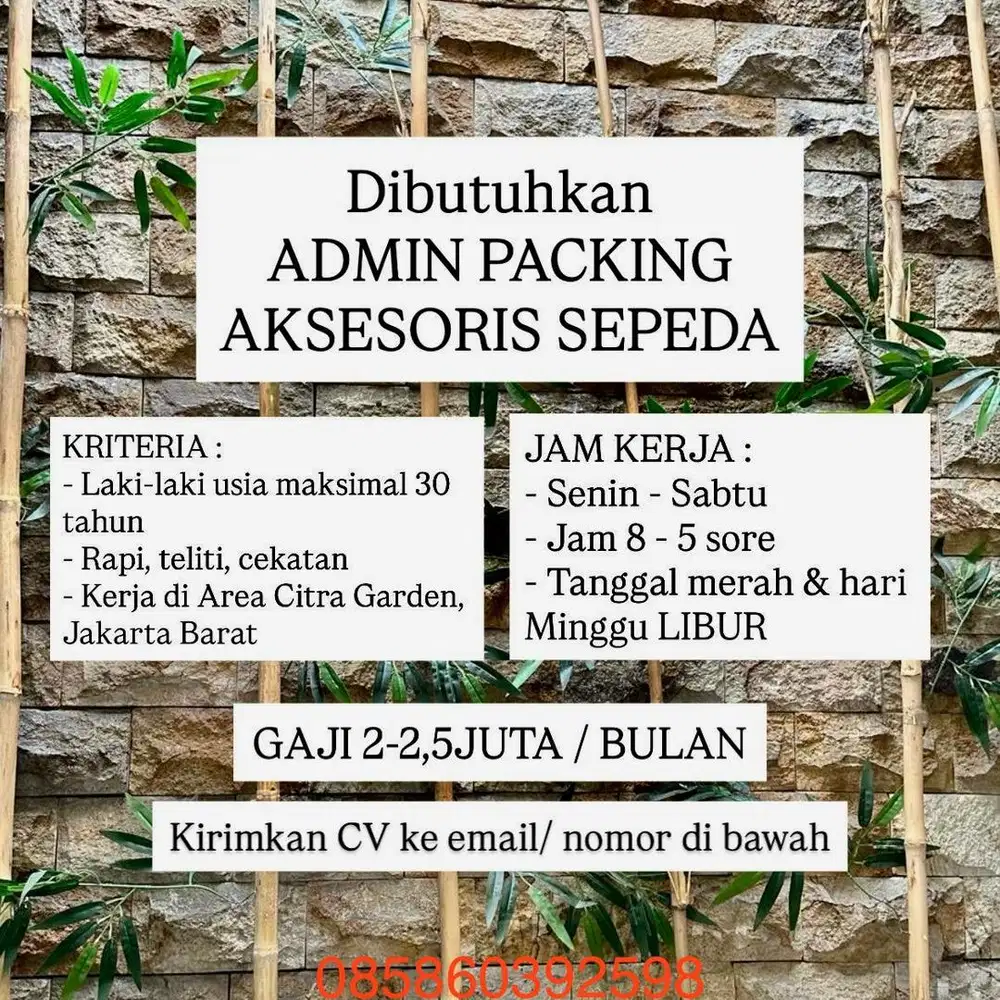 Dibutuhkan admin packing Acc Sepeda