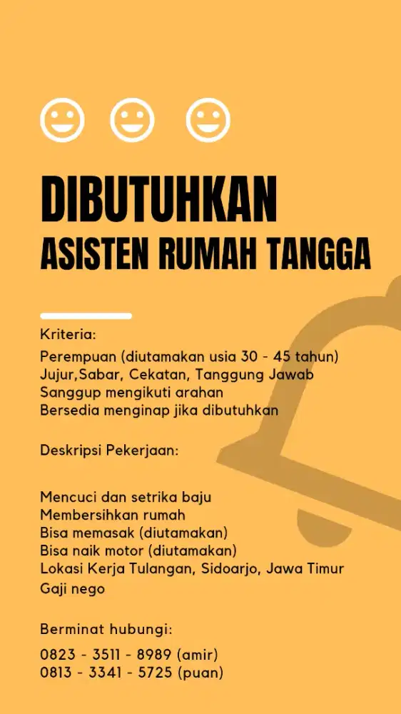 Dibutuhkan Asisten Rumah Tangga