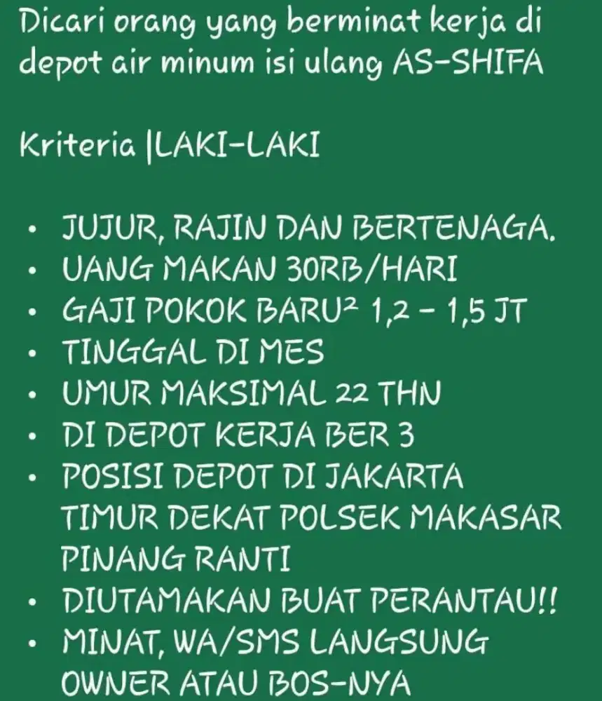 LOWONGAN PEKERJAAN DI DEPOT AIR