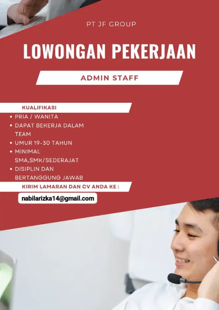 dibutuhkan segere admin staff