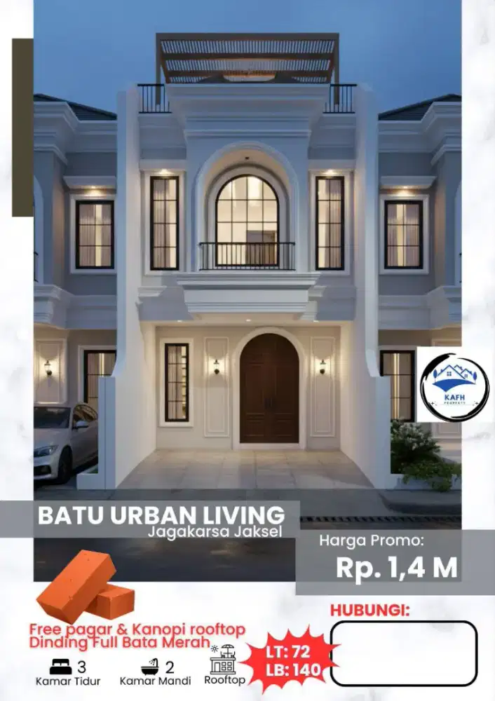 Dijual Rumah Baru 3 lantai Plus ROOFTOP bebas banjir full bata merah