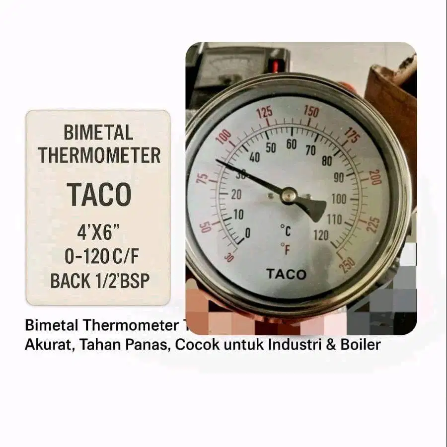 Thermometer Bimetal /Gauge Payung Taco 4 Inc x 6 Inc / 120'C Stainless