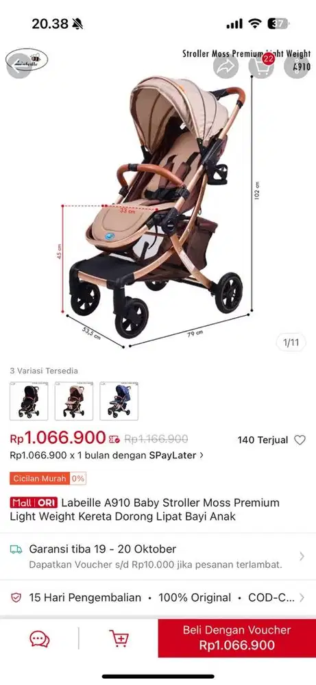 BU dijual stroller baby bekas merek Labeille