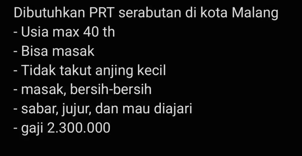 Dibutuh kan PRT serabutan