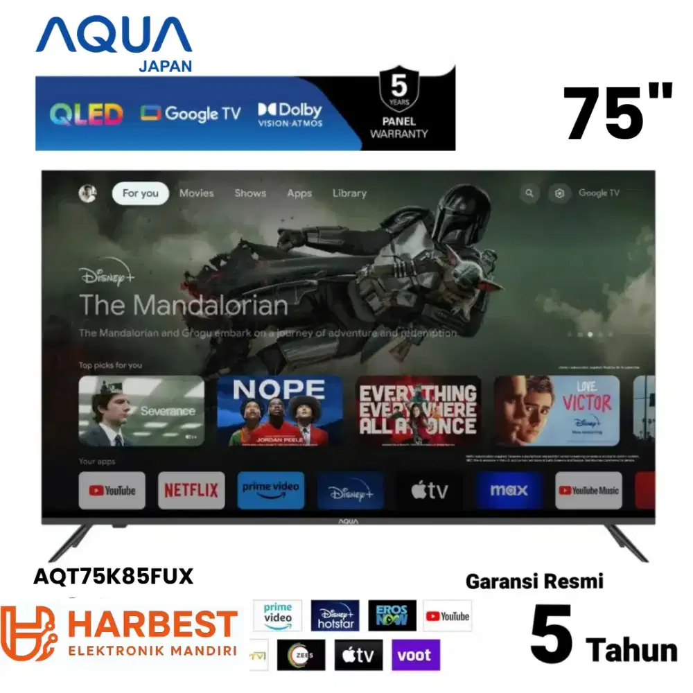AQUA Japan QLED 4K UHD 75 Google TV Dolby Atmos HDR10 AQT-75X85FUX