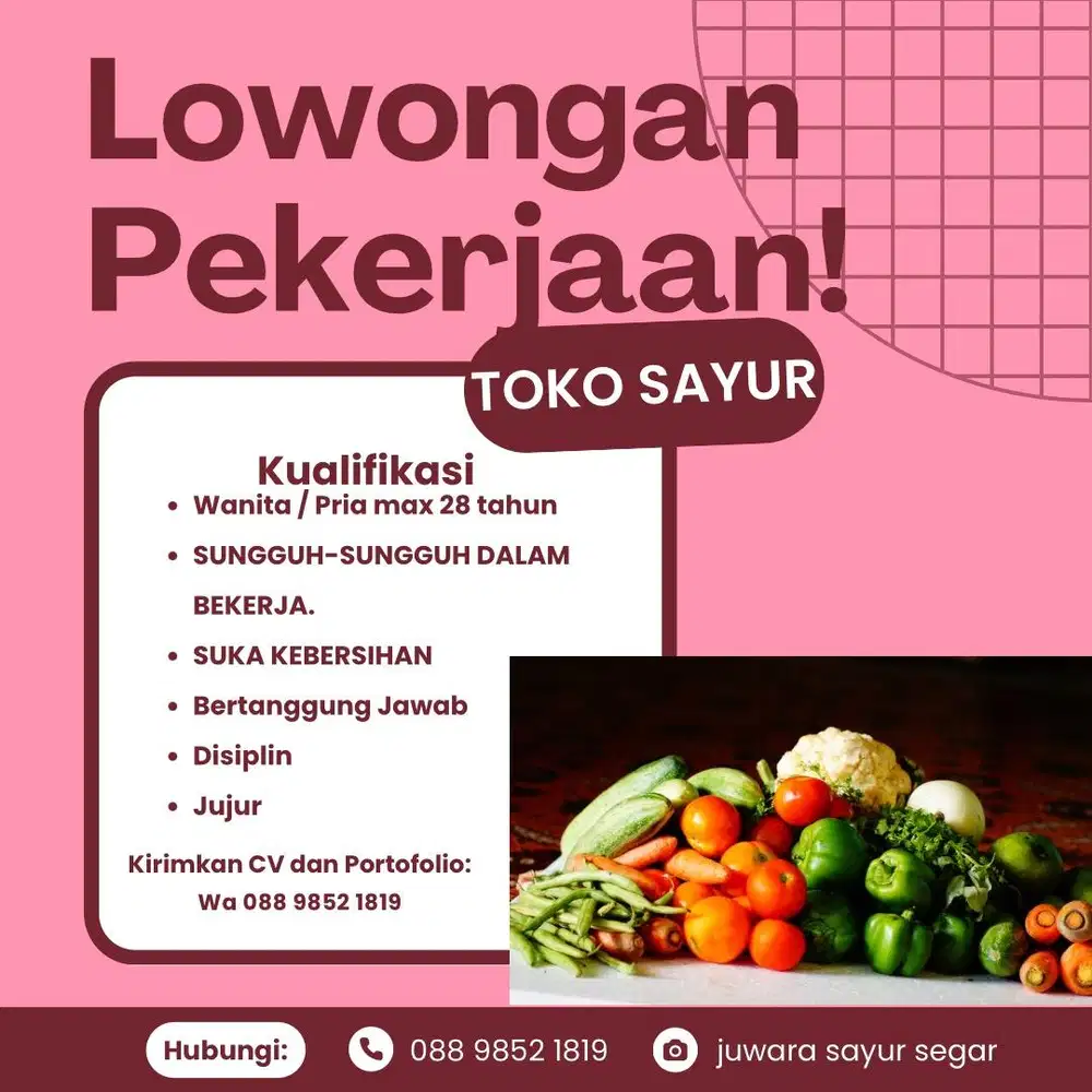DIBUTUHKAN BANYAK KARYAWAN DI KIOS SAYUR DAN SEMBAKO JUWARA
