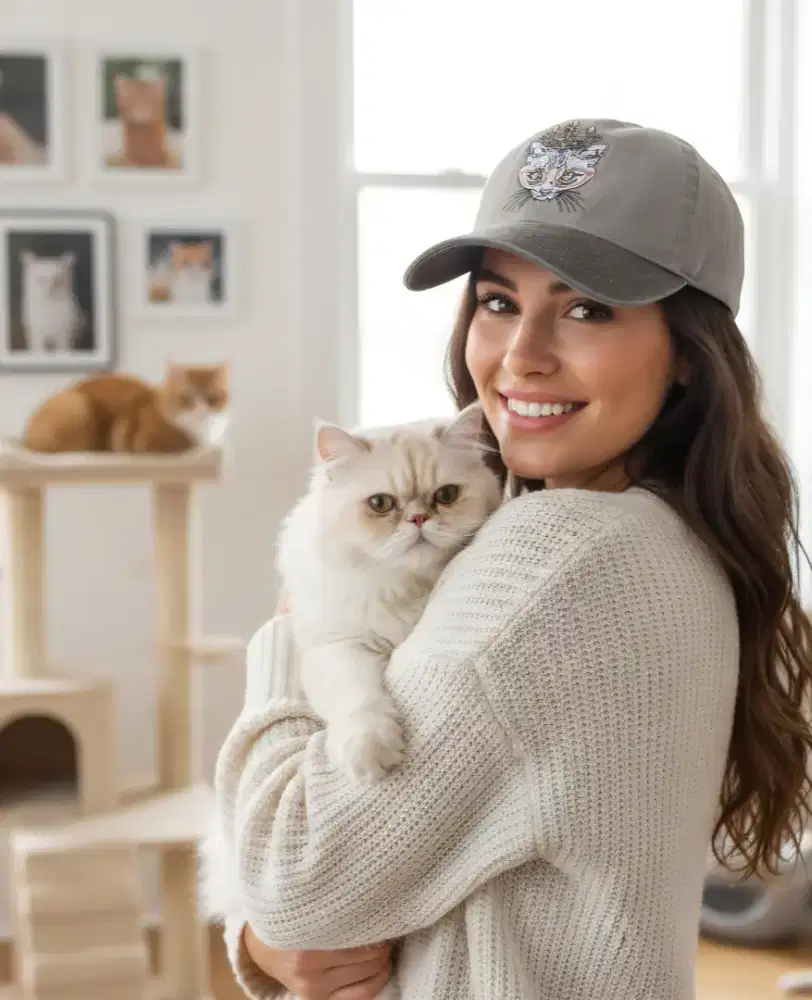 Topi Logo Kucing Lucu Premier Original Second Abu-abu, Topi CAT LOVERS