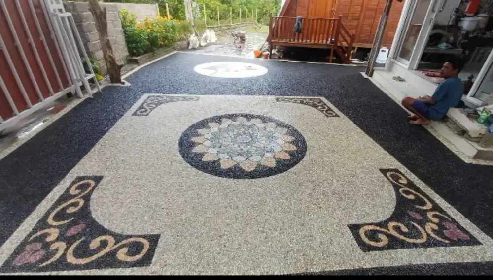 dekorasi lantai batu sikat