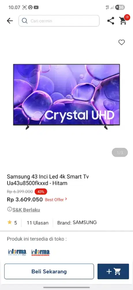 Ready stok tv 43 inc samaung smart tv