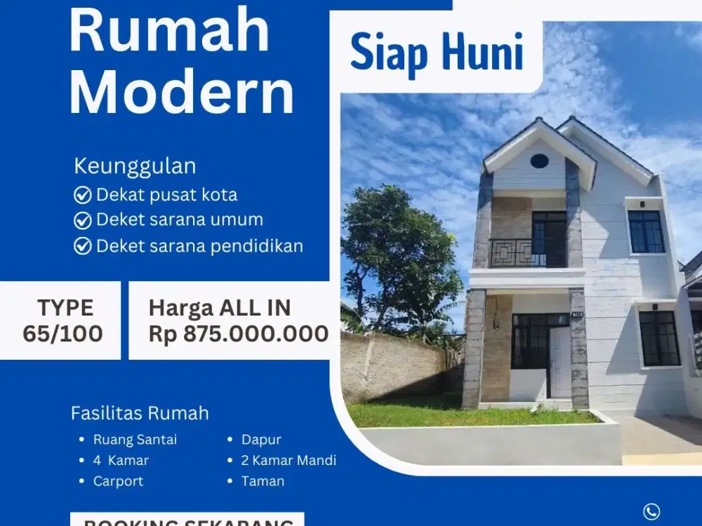 Rumah Hook Hadap Timur 4 KT Permana Cimahi Free Biaya Legalitas