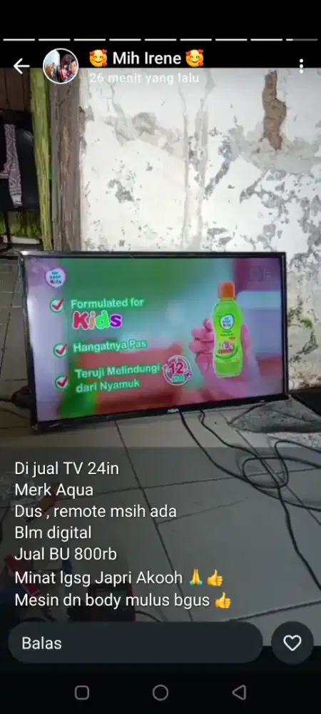 dijual tv merek aqua 24 inc