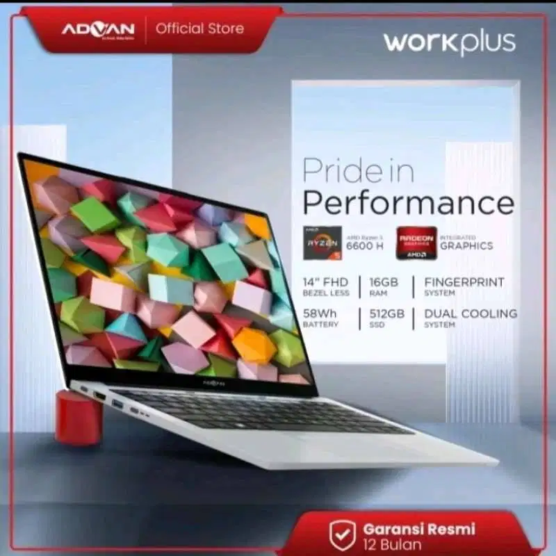 Di jual Advan workplus ryzen 5 6600H 14 FHD IPS varian 1 TB + mouse