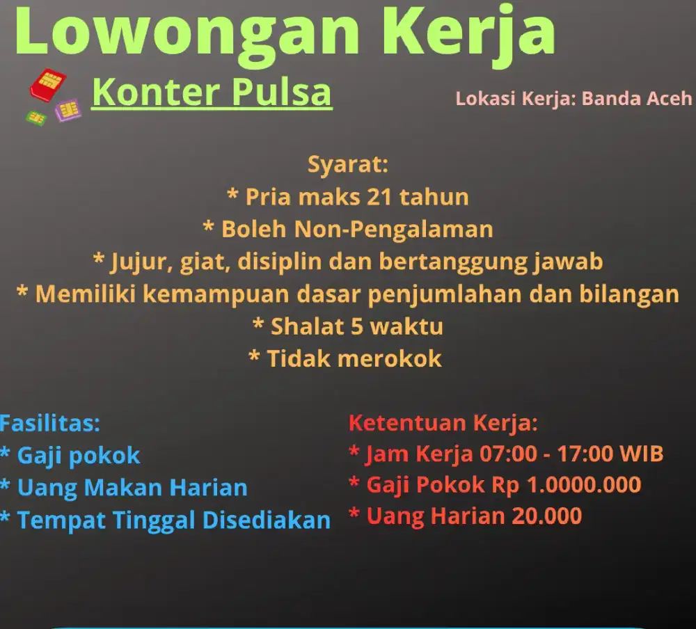 Lowongan kerja Konter Pulsa