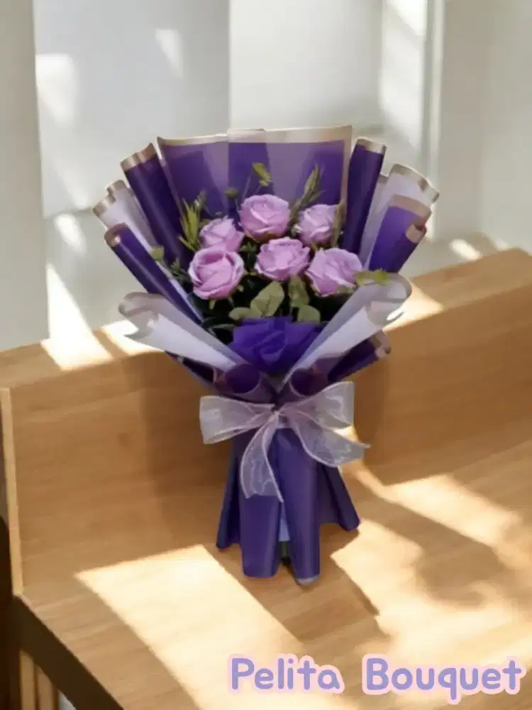 Jual Buket Bunga Artificial Ungu mix Lilac