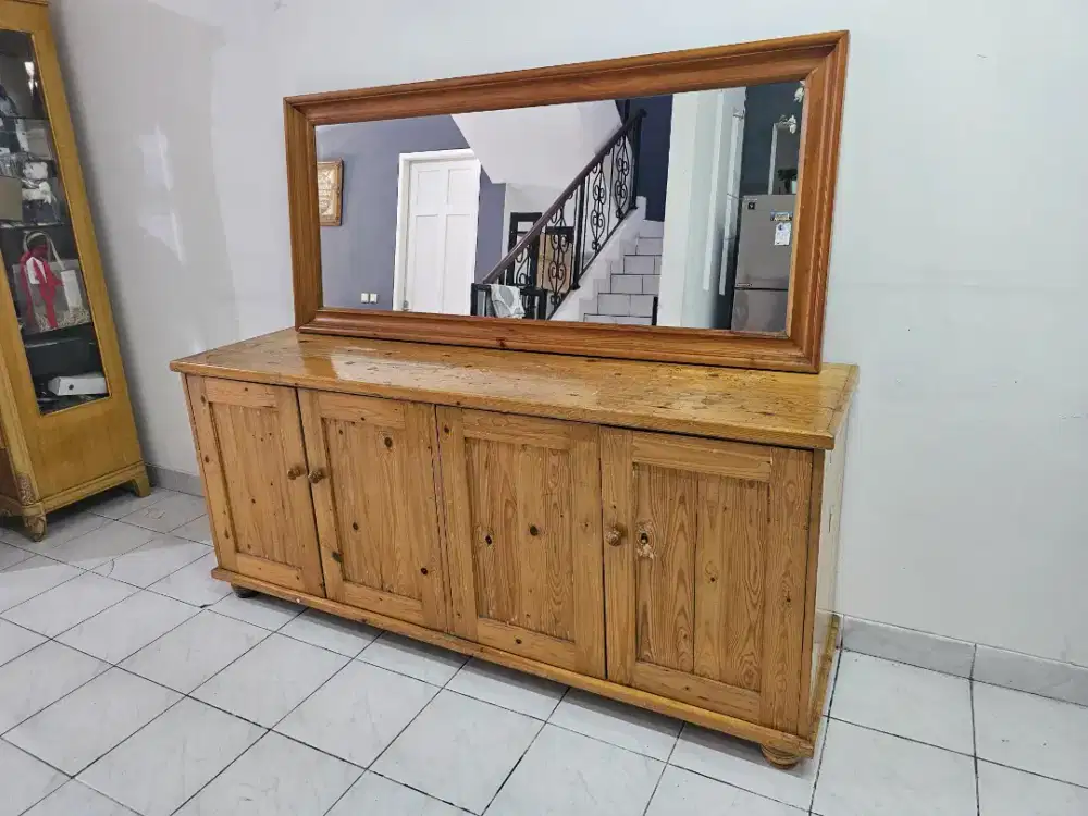 Cermin bevel kayu jati buat ruang makan atau ruang tamu uk. 170 x 85