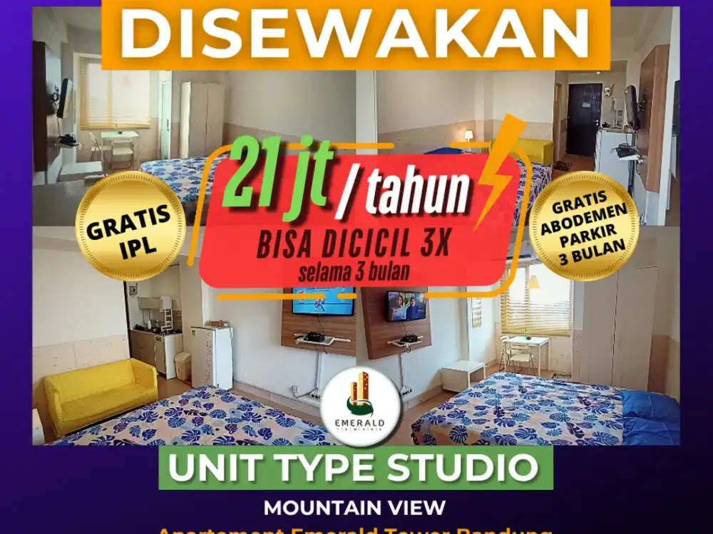 DISEWAKAN Unit Apartemen tipe studio, dengan Harga Termurah se-Bandung
