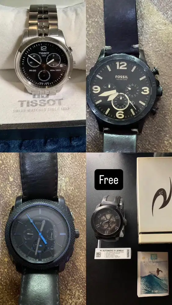 jam tangan (4 biji) tissot fossil ripcurl